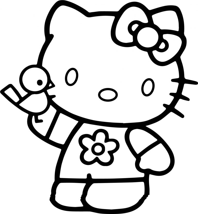 Hello Kitty Coloring Page For Kids Play Birds - Wecoloringpage.com