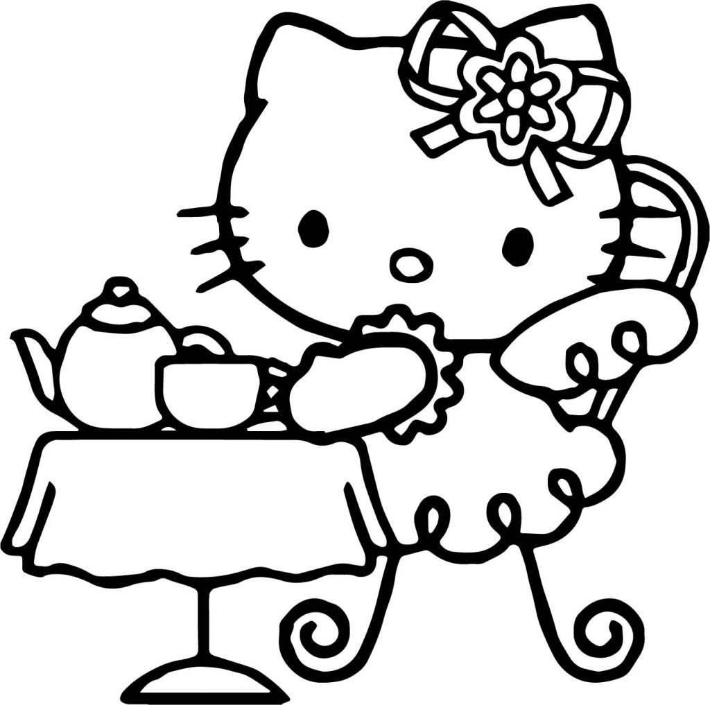 Hello Kitty Drink Tea Coloring Page - Wecoloringpage.com