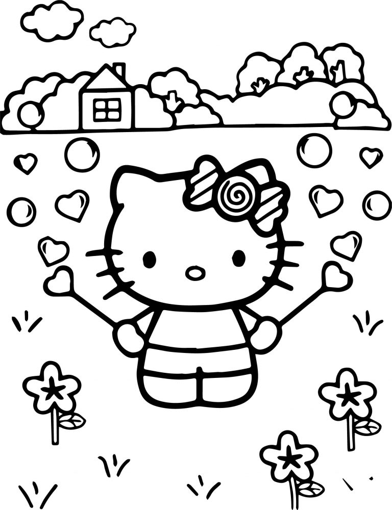 Hello Kitty Playing At Street Coloring Page | Wecoloringpage.com