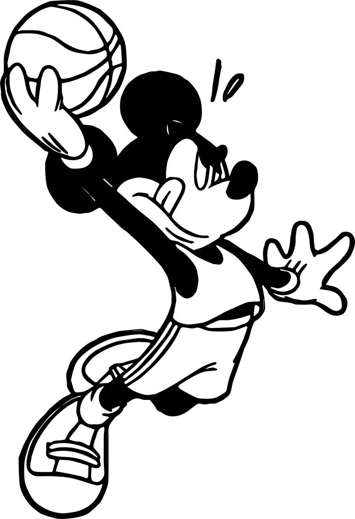 Mickey Playing Basketball Jump And Shoot Coloring Page - Wecoloringpage.com