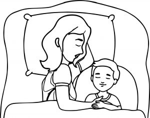 Mother And Child Sleeping In Bed Family Coloring Page
