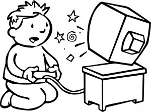 Playing Kid Computer Games Coloring Page