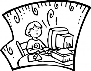 Student At Computer Playing Computer Games Coloring Page