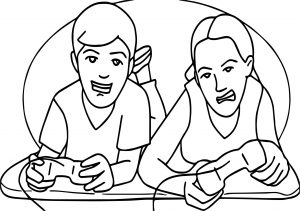 Two Kids Playing Video Game Playing Computer Games Coloring Page