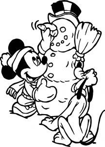 Winter Snowman Mickey And Dog Coloring Page