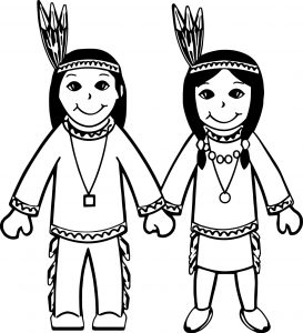 American Indian Cartoon Boy And Girl Coloring Page