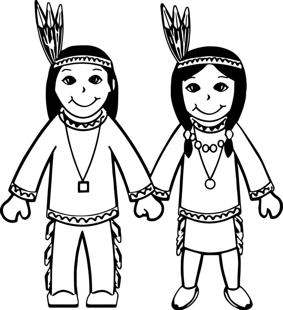 American Indian Cartoon Boy And Girl Coloring Page - Wecoloringpage.com