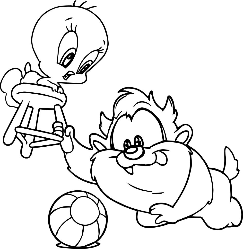 Baby Tweety Tasmanian Playing Coloring Page - Wecoloringpage.com