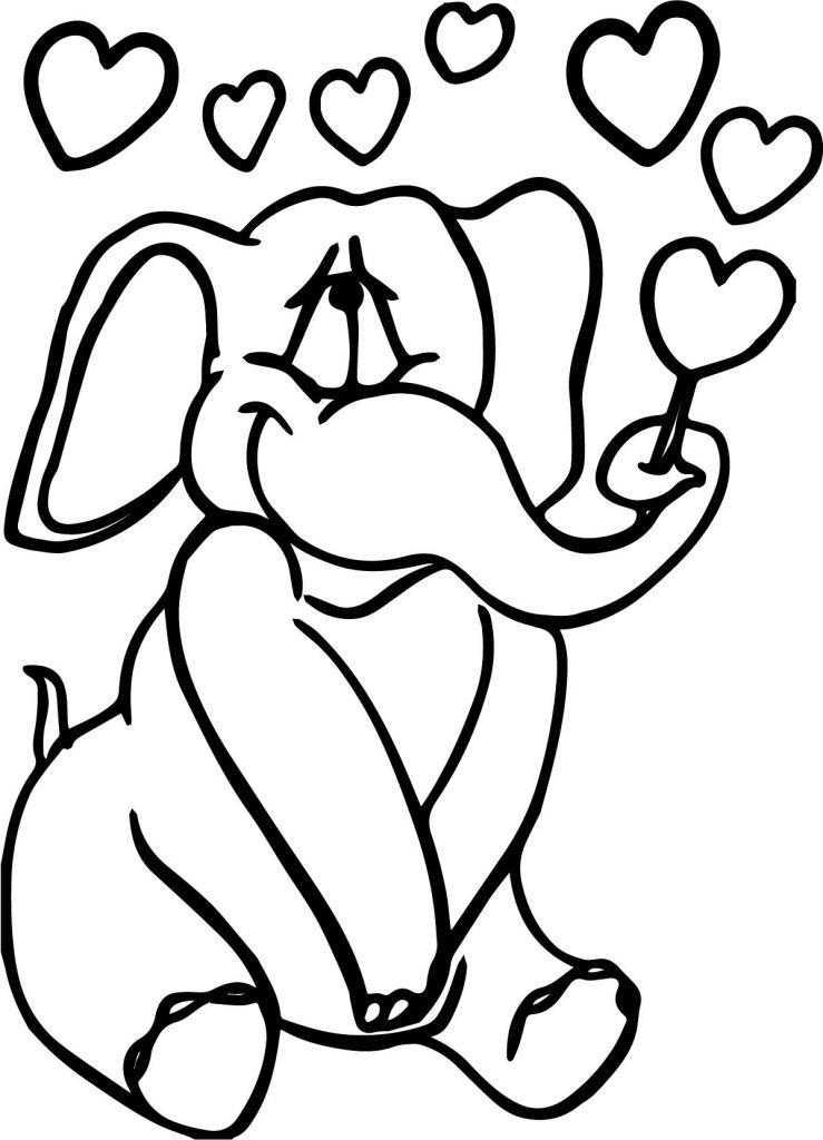 Cartoon Elephant In Love Coloring Page - Wecoloringpage.com