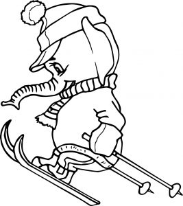 Cartoon Elephant Skiing Coloring Page