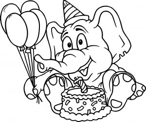 Elephant Party Cake Birthday Coloring Page