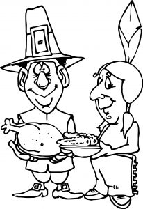 First Thanksgiving Pilgrim Indian Turkey Corn Coloring Page