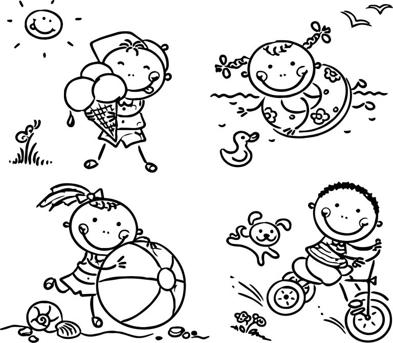 Four Kids Summer Coloring Page - Wecoloringpage.com