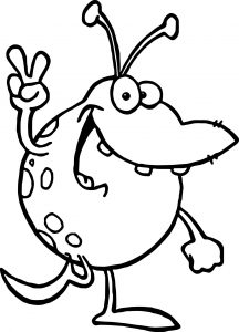 Friendly Alien From Outer Space Waving The Peace Sign Coloring Page