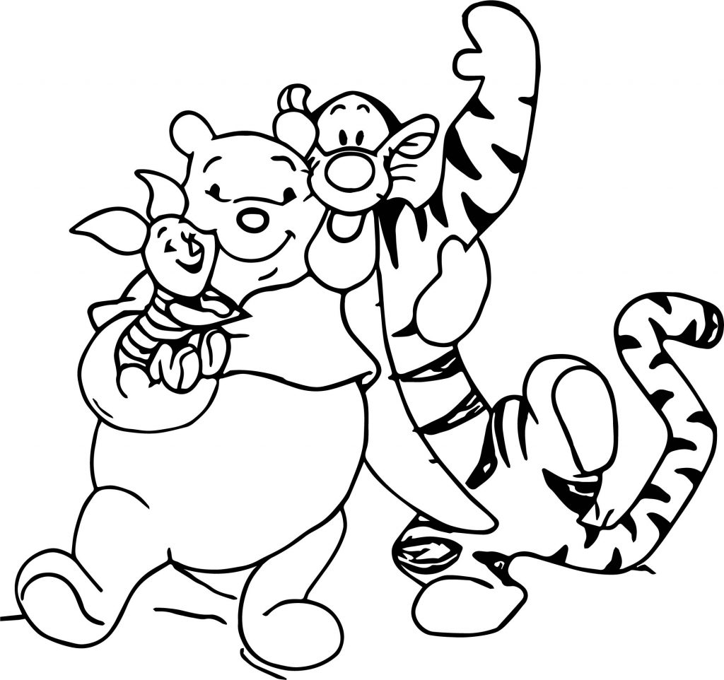 Pooh Tigger Piglet Coloring Page Hug - Wecoloringpage.com