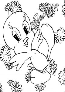 Tweety Flower Background Coloring Page