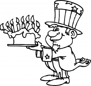American Revolution Uncle Sam Happy Birthday America Cake Coloring Page