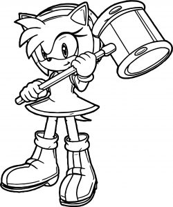 Cute Amy Rose Hammer Coloring Page