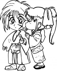 Manga Kids Girl Boy Shock Kiss Coloring Page