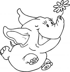 Running Elephant With Flower Coloring Page