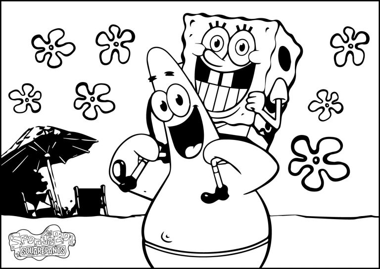 Sponge Sunger Bob And Patrick At Beach Coloring Page - Wecoloringpage.com