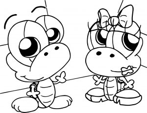 Two Kid Girl Boy Tortoise Turtle Coloring Page