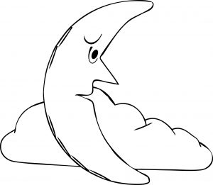 Sad Moon And Cloud Coloring Page