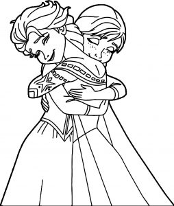 Elsa Anna Hugging Coloring Page
