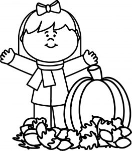 Autumn Happy Girl Coloring Page