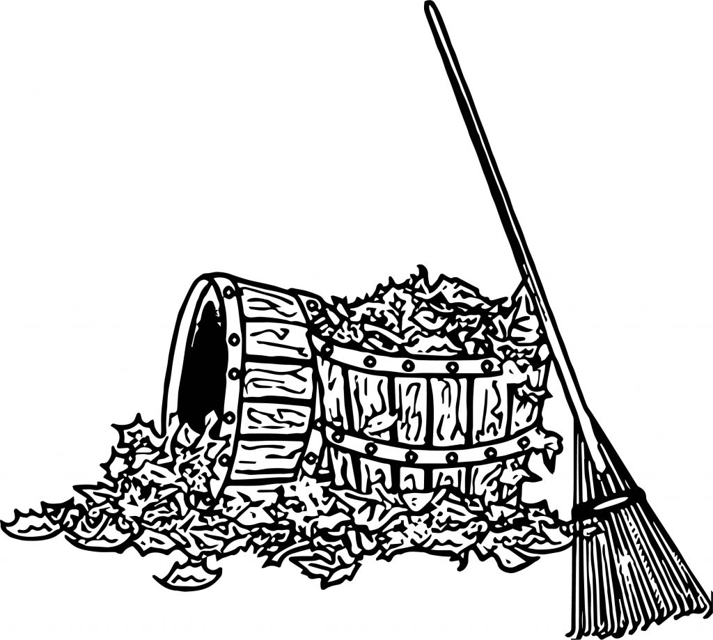 Autumn Leaves In Baskets With A Rake Coloring Page | Wecoloringpage.com
