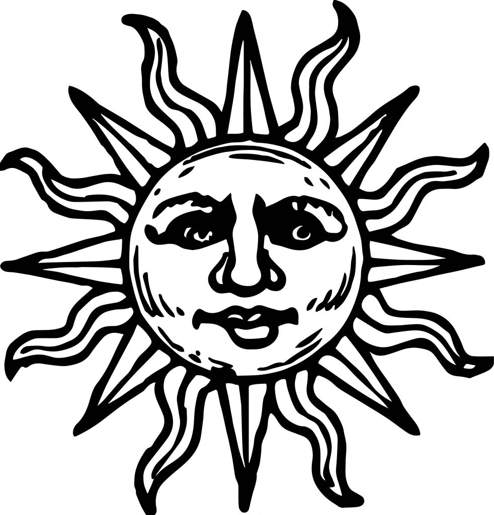 Aztec Sun Drawings Sun Woodcut Coloring Page - Wecoloringpage.com