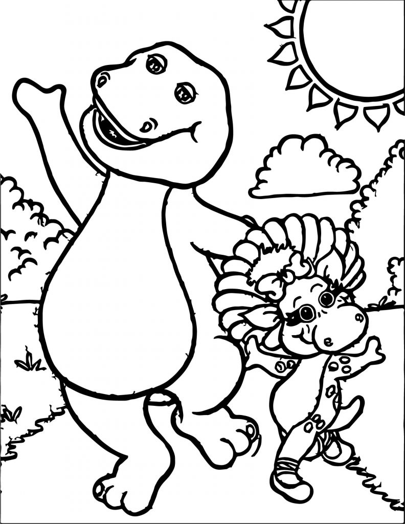 Barney And Baby Bop Have Fun Together Coloring Page - Wecoloringpage.com