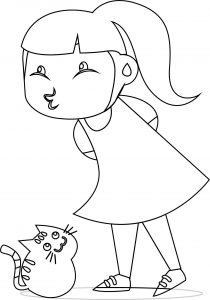 Children Girl And Cat Coloring Page