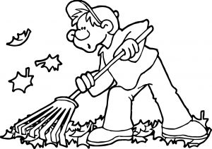 Autumn Cleaning Leaf Boy Coloring Page