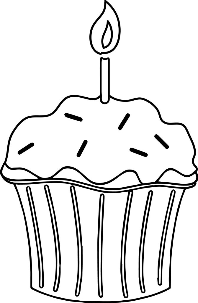 Birthday Cupcake With Candle Coloring Page - Wecoloringpage.com