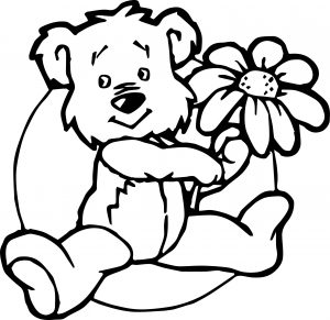 Cute Flower Bear Coloring Page