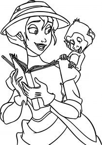 Jane Monkey Reading Book Coloring Page