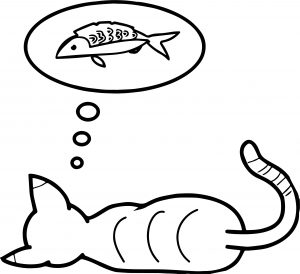 Sleeping Cat Fish Dream Coloring Page