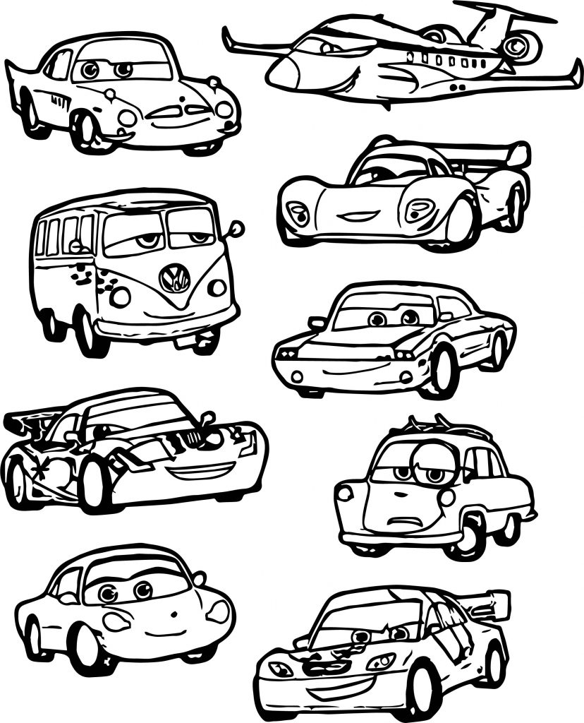 All Chibi Cars Characters Coloring Page | Wecoloringpage.com