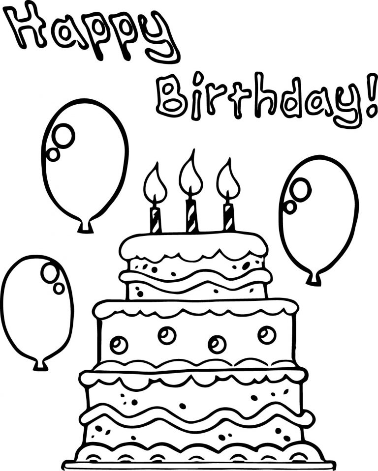 Birthday Cake Balloon Party Coloring Page – Wecoloringpage.com