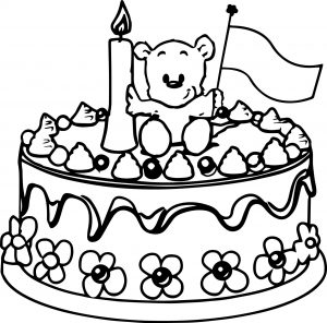 Birthday Cake Bear Coloring Page