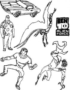 Five Character Ben10 Benten Coloring Page