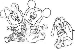 Mickey Minnie And Baby Pluto Coloring Page
