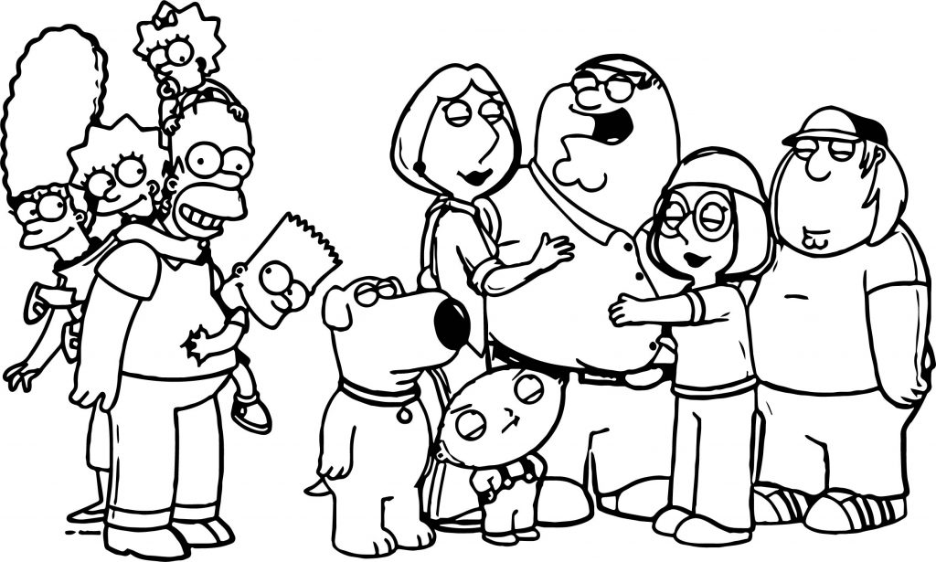 The Simpsons With The Griffins Coloring Page - Wecoloringpage.com