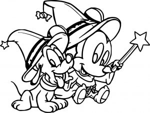 Baby Mickey And Dog Magic Coloring Page