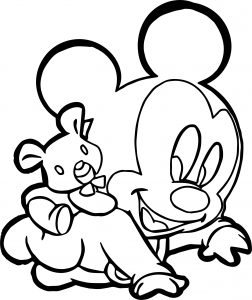 Baby Mickey Carrying Bear Coloring Page