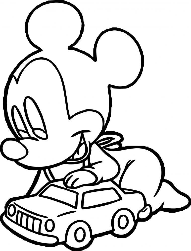 Baby Mickey Playing Toy Car Coloring Page - Wecoloringpage.com