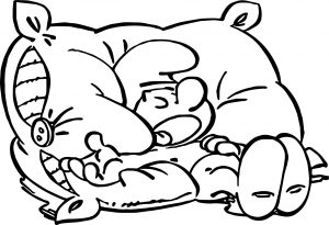 Sleepy Smurf On Pillow Coloring Page