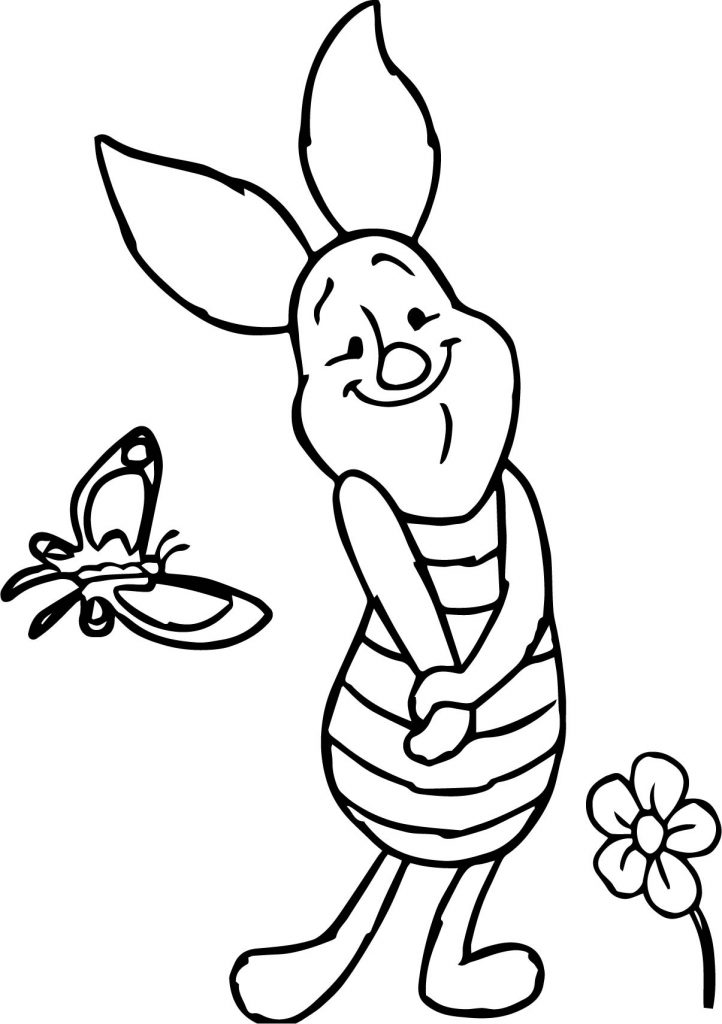 Baby Piglet Butterfly Flower Winnie The Pooh Coloring Page ...