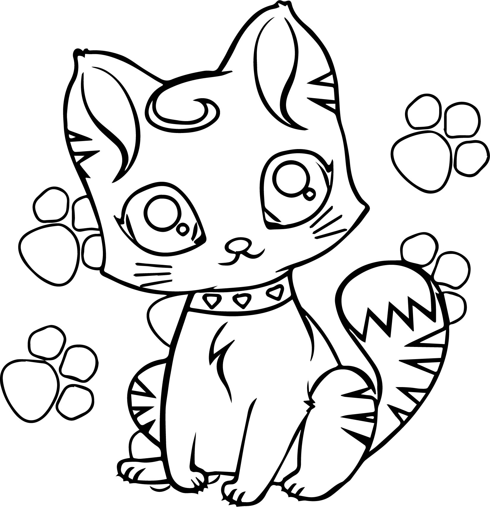 Beautiful Girl Cat And Cat Footprint Coloring Page - Wecoloringpage.com